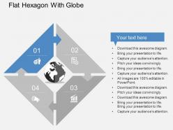Color puzzle square with globe in middle and icons flat powerpoint design