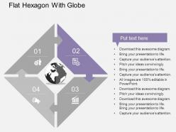 Color puzzle square with globe in middle and icons flat powerpoint design