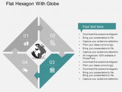 Color puzzle square with globe in middle and icons flat powerpoint design