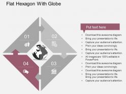 Color puzzle square with globe in middle and icons flat powerpoint design