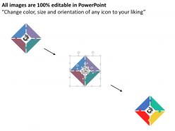 Color puzzle square with globe in middle and icons flat powerpoint design
