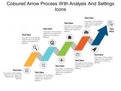 Coloured arrow process with analysis and settings icons