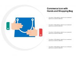 Commerce icon with hands and shopping bag