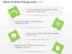 Connecting tap windmills coal production oil barrel ppt icons graphics