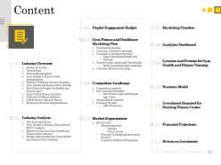 Content fitness center health club and gym ppt powerpoint presentation icon topics