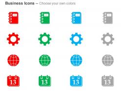 Data book gear globe calender process control ppt icons graphics