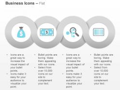 Dollar bag note bar code searching business hierarchy ppt icons graphics