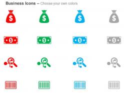 Dollar bag note bar code searching business hierarchy ppt icons graphics