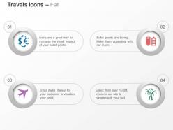 Dollar euro transfer batteries aeroplane beach vacation ppt icons graphics