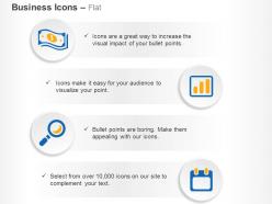 Dollar magnifier bar graph notepad ppt icons graphics