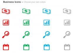 Dollar magnifier bar graph notepad ppt icons graphics