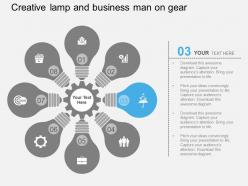 Eight colored bulbs with icons for idea generation flat powerpoint design