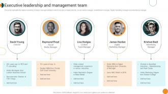 Executive Leadership And Management Team Web Advertising Company Profile Ppt Icons