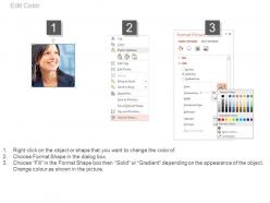 Female profile with icons for about us powerpoint slides