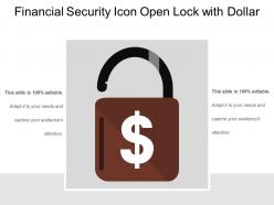 Financial security icon open lock with dollar