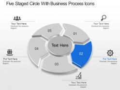 Five staged circle with business process icons powerpoint template slide