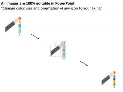 Five staged pencil graphics with icons and hand flat powerpoint design