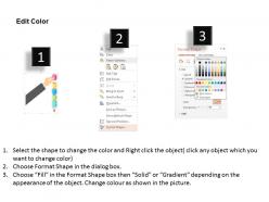 Five staged pencil graphics with icons and hand flat powerpoint design