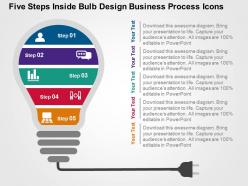 Five steps inside bulb design business process icons flat powerpoint design
