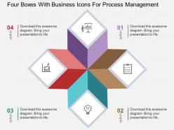 Four boxes with business icons for process management flat powerpoint design