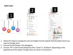 Four colored hexagonal tags with icons flat powerpoint design