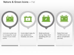 Four green energy batteries power sources ppt icons graphics