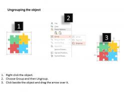 Four puzzles with idea bar graph team management icons flat powerpoint design