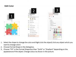 Four puzzles with idea bar graph team management icons flat powerpoint design