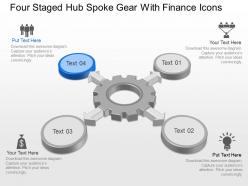 Four staged hub spoke gear with finance icons powerpoint template slide
