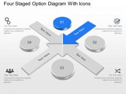 Four staged option diagram with icons powerpoint template slide