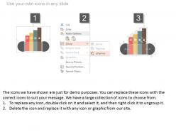 Four staged vertical bar graph and icons powerpoint slides