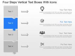 Four steps vertical text boxes with icons powerpoint template slide