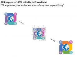 Globe with colored tags and icons global strategy flat powerpoint design