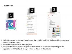Globe with colored tags and icons global strategy flat powerpoint design