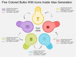 Gn five colored bulbs with icons inside idea generation flat powerpoint design