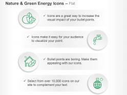 Green energy production water harvesting domestic power global green energy ppt icons graphics
