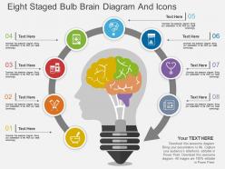 Hd eight staged bulb brain diagram and icons flat powerpoint design