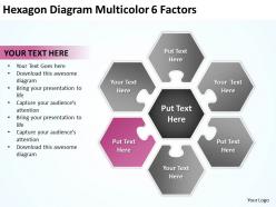 Hexagon diagram multicolor 6 factors ppt powerpoint slides