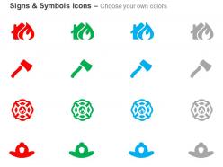 Home fire safety water harvesting axe cap ppt icons graphics