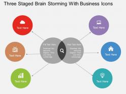 Ic three staged brain storming with business icons flat powerpoint design