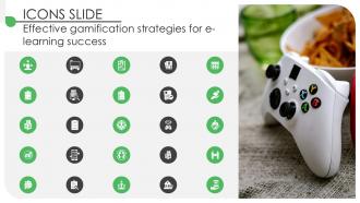 Icons Slide Effective Gamification Strategies For E Learning Success Ppt Template Gamification SS