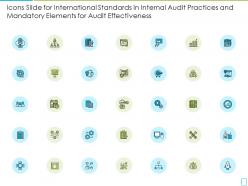 Icons slide for international standards in internal audit practices and mandatory elements for audit effectiveness
