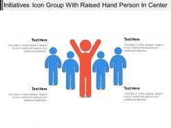 Initiatives icon group with raised hand person in center