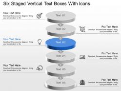 Kg six staged vertical text boxes with icons powerpoint template