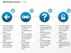 Left directional arrow link question mark open lock ppt icons graphics