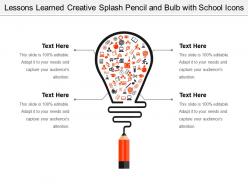 Lessons learned creative splash pencil and bulb with school icons