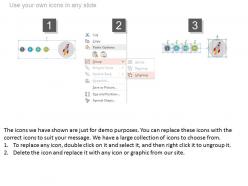 Linear flow diagram with rocket and business icons for business vision powerpoint slides