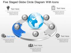 Lt five staged globe circle diagram with icons powerpoint template slide