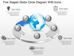 Lt five staged globe circle diagram with icons powerpoint template slide