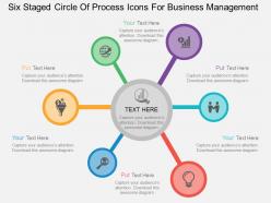 Lt six staged circle of process icons for business management flat powerpoint design